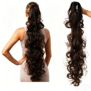 33 Inch Long Wave Claw Clip Ponytail Extension Natural Curly Hairpiece
