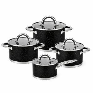 Black-Silver Cast Iron, Glass, Stainless steel, Metal Enamel 4 Pot