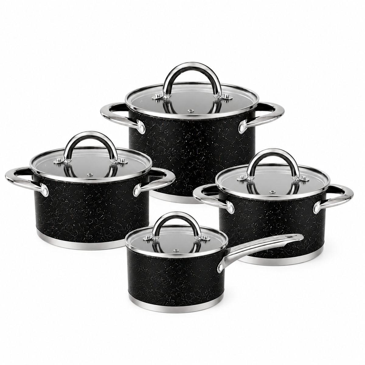 Black-Silver Cast Iron, Glass, Stainless steel, Metal Enamel 4 Pot
